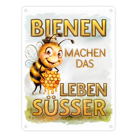 Bienen machen das Leben süßer Metallschild in 15x20 cm Biene mit Honigwabe