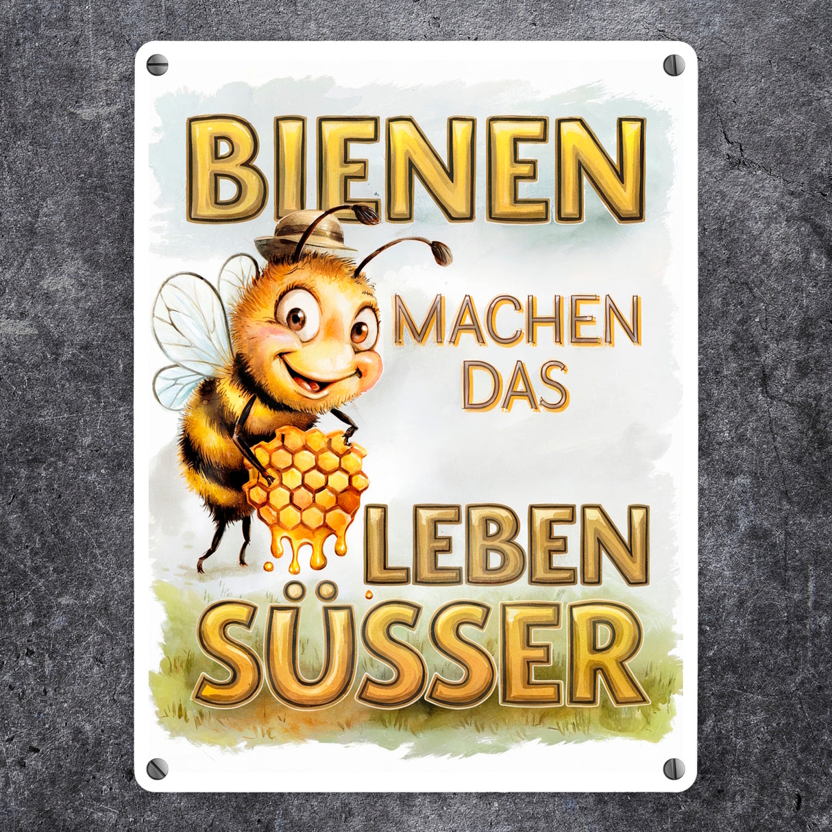 Bienen machen das Leben süßer Metallschild in 15x20 cm Biene mit Honigwabe