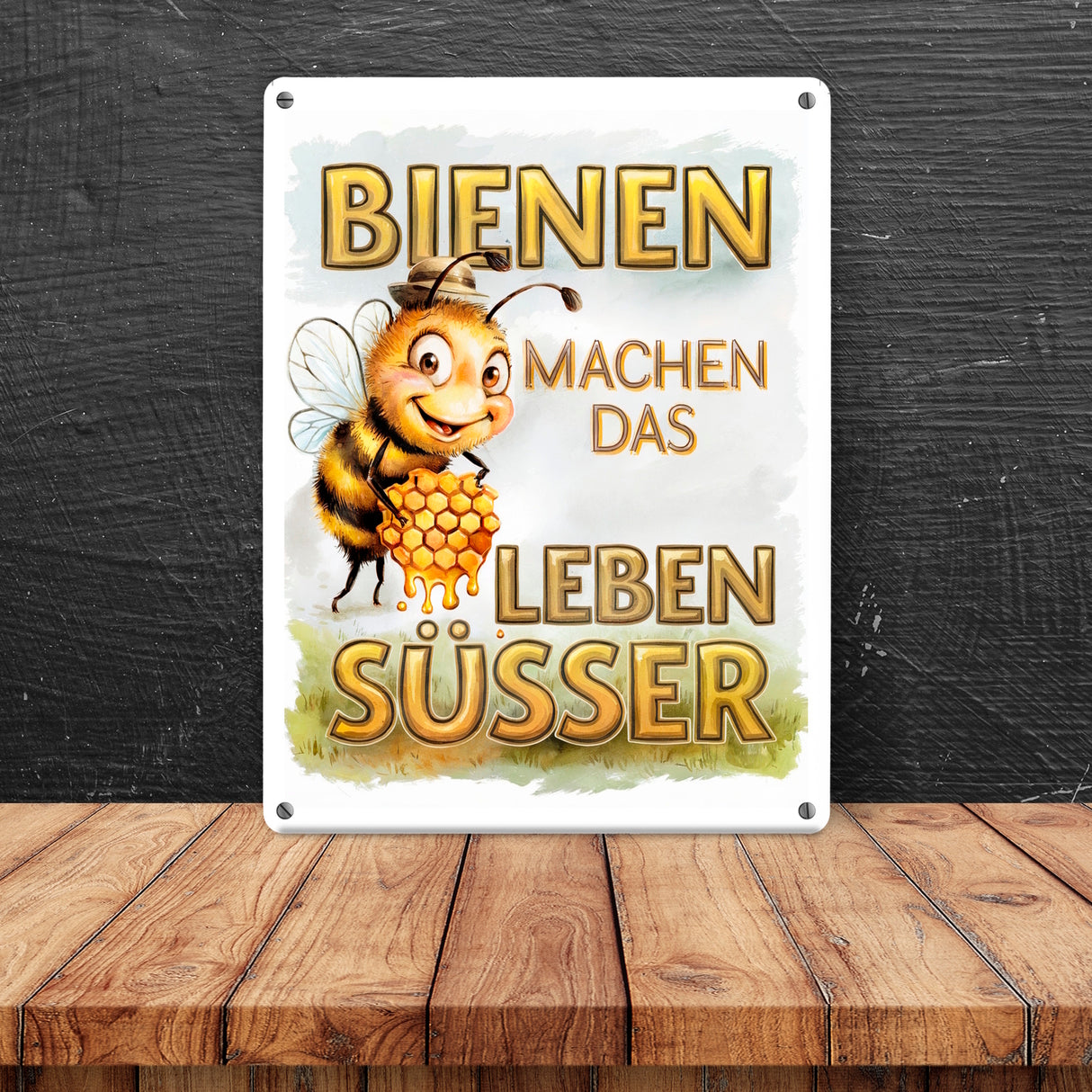 Bienen machen das Leben süßer Metallschild in 15x20 cm Biene mit Honigwabe