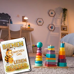 Bienen machen das Leben süßer Metallschild in 15x20 cm Biene mit Honigwabe