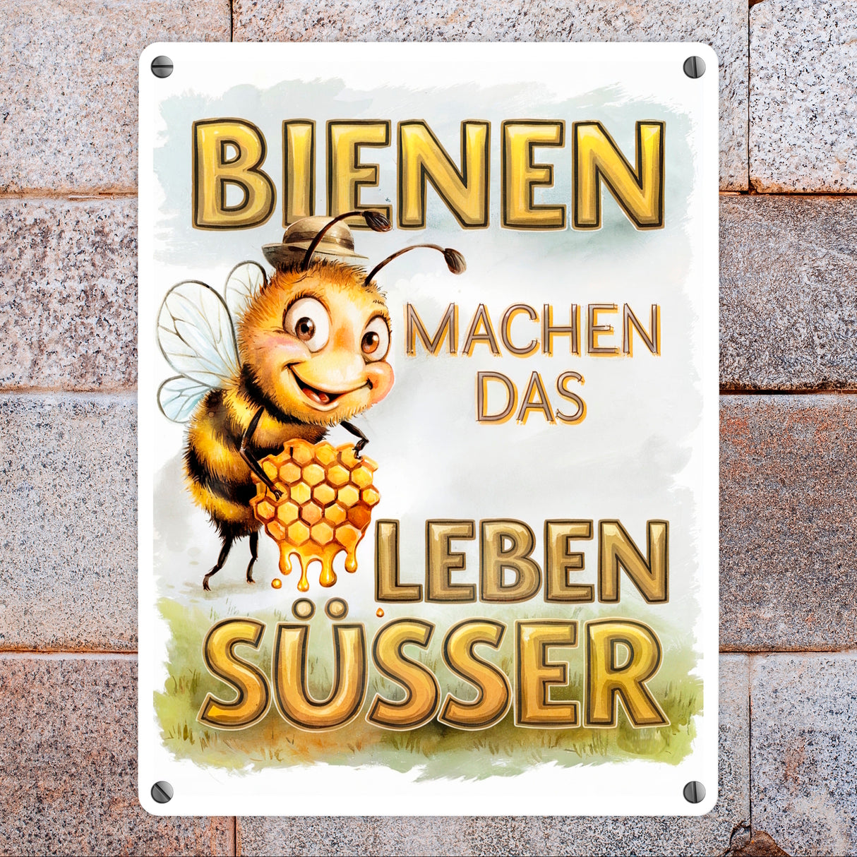 Bienen machen das Leben süßer Metallschild in 15x20 cm Biene mit Honigwabe