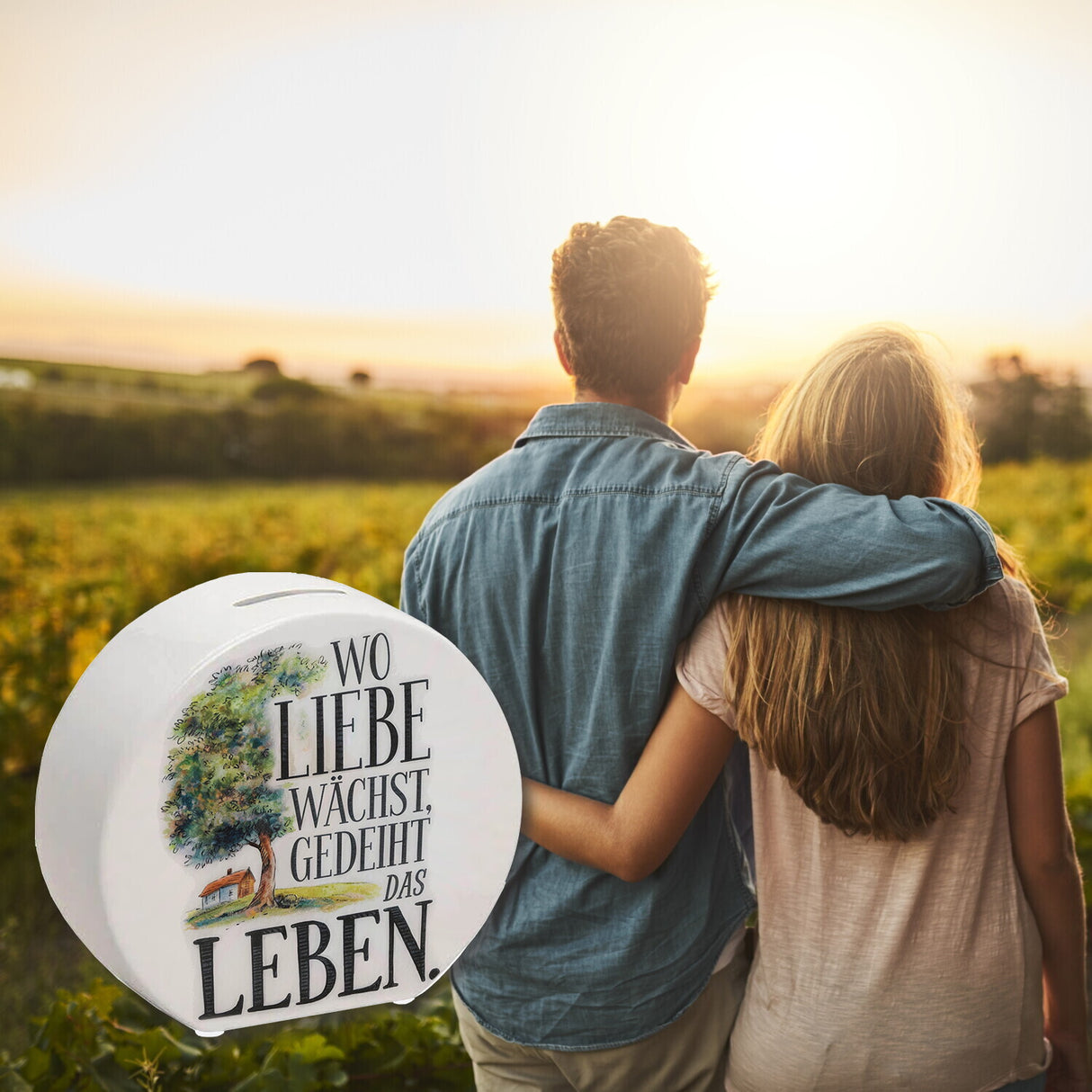 Wo Liebe wächst Spardose Blühender Baum