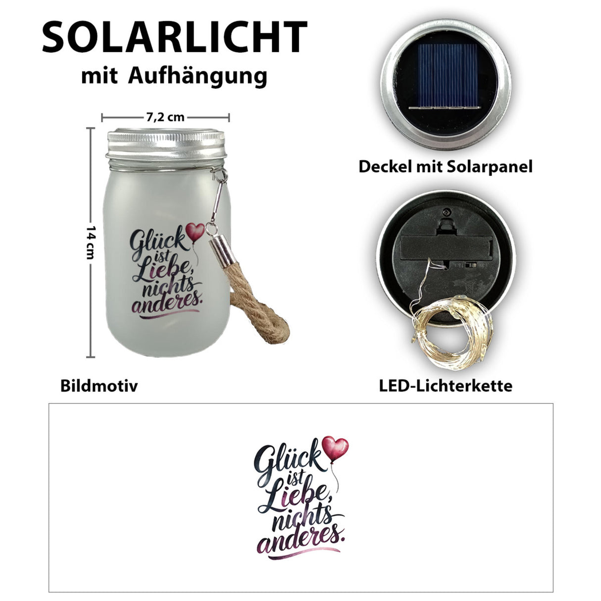 Glück ist Liebe Solarlicht Herz Luftballon