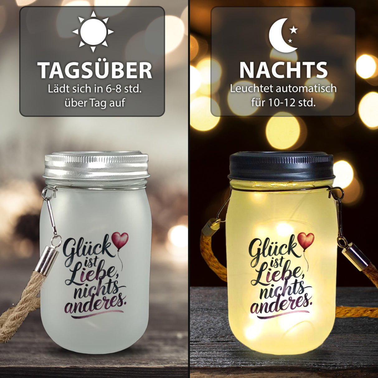 Glück ist Liebe Solarlicht Herz Luftballon