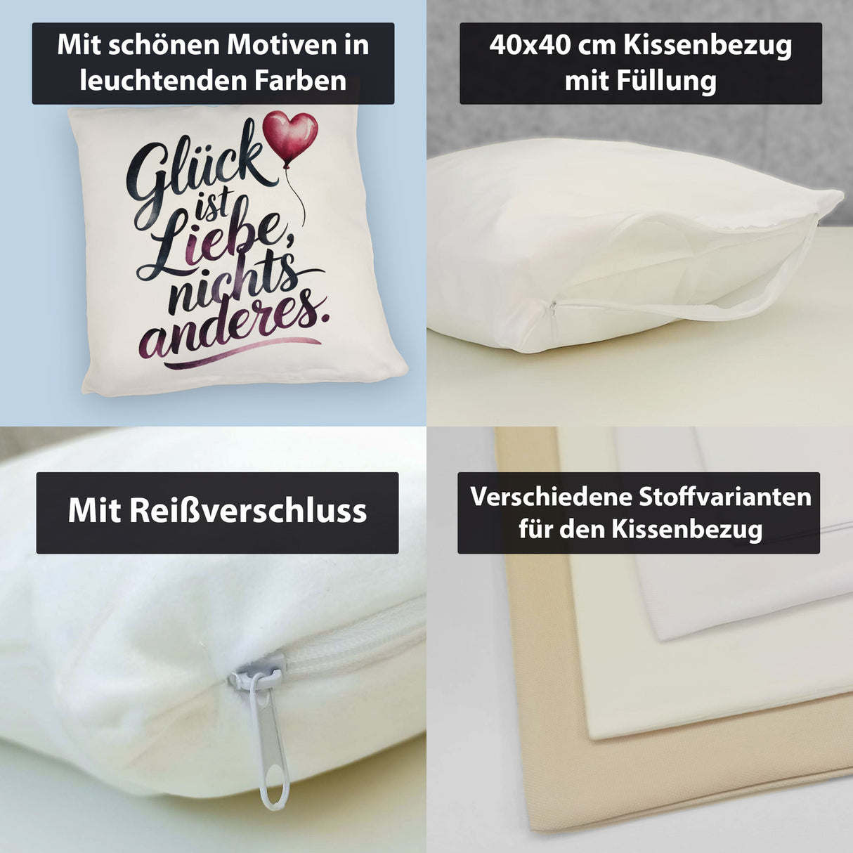 Glück ist Liebe Kissen Herz Luftballon