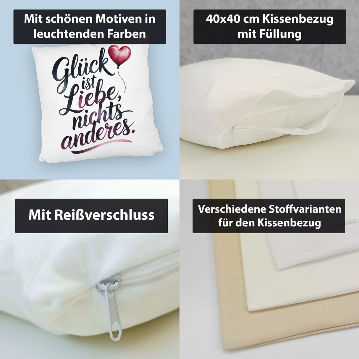 Glück ist Liebe Kissen Herz Luftballon