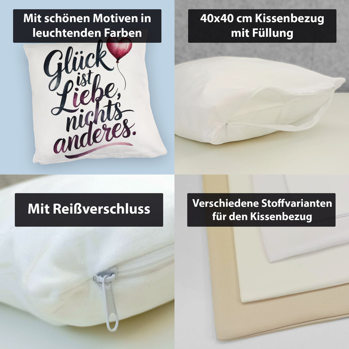Glück ist Liebe Kissen Herz Luftballon