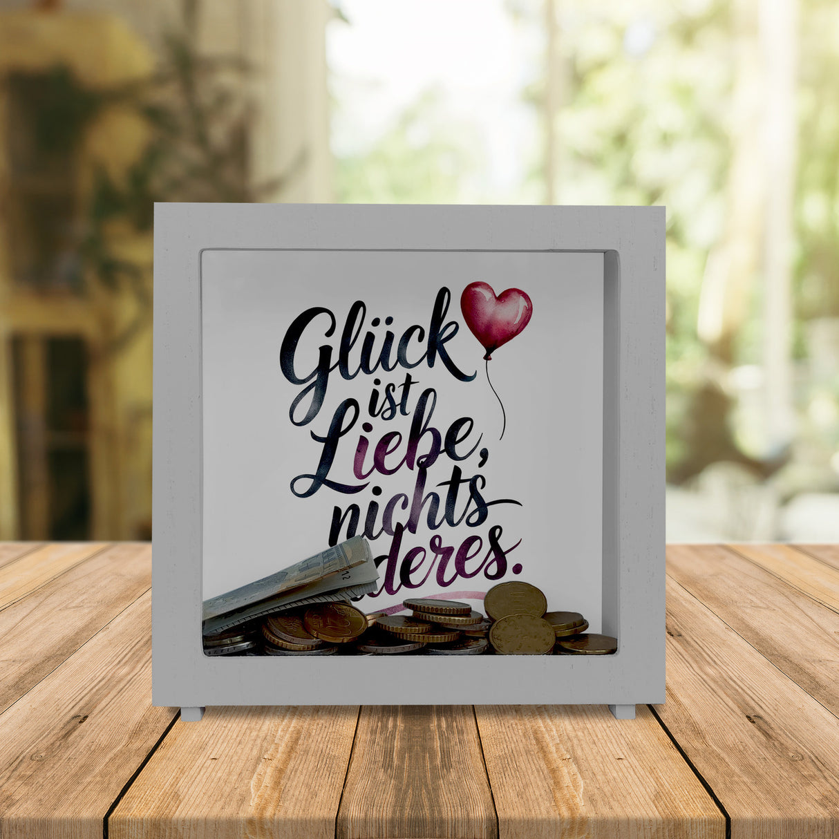 Glück ist Liebe Spardose Herz Luftballon