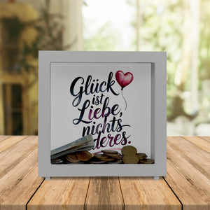 Glück ist Liebe Spardose Herz Luftballon