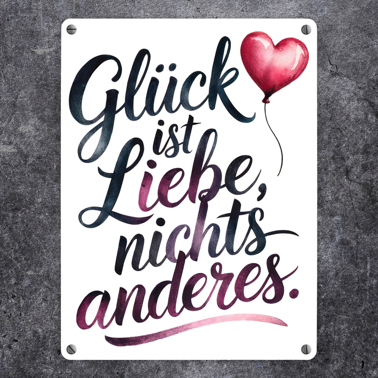 Glück ist Liebe Metallschild in 15x20 cm Herz Luftballon