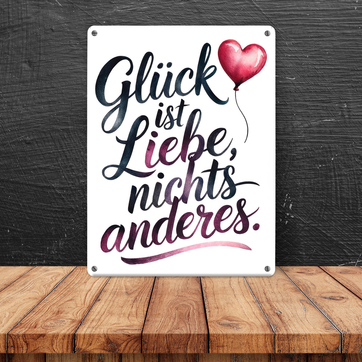Glück ist Liebe Metallschild in 15x20 cm Herz Luftballon
