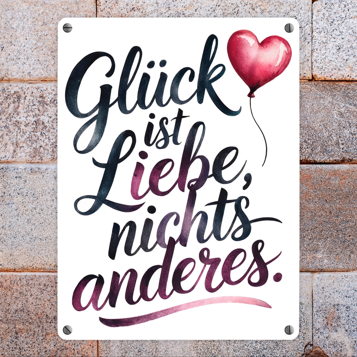 Glück ist Liebe Metallschild in 15x20 cm Herz Luftballon