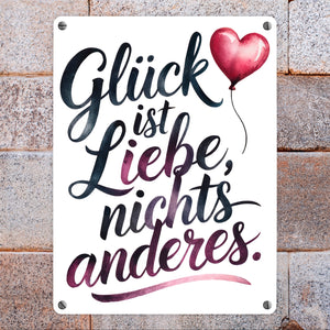 Glück ist Liebe Metallschild in 15x20 cm Herz Luftballon