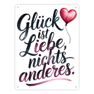 Glück ist Liebe Metallschild in 15x20 cm Herz Luftballon