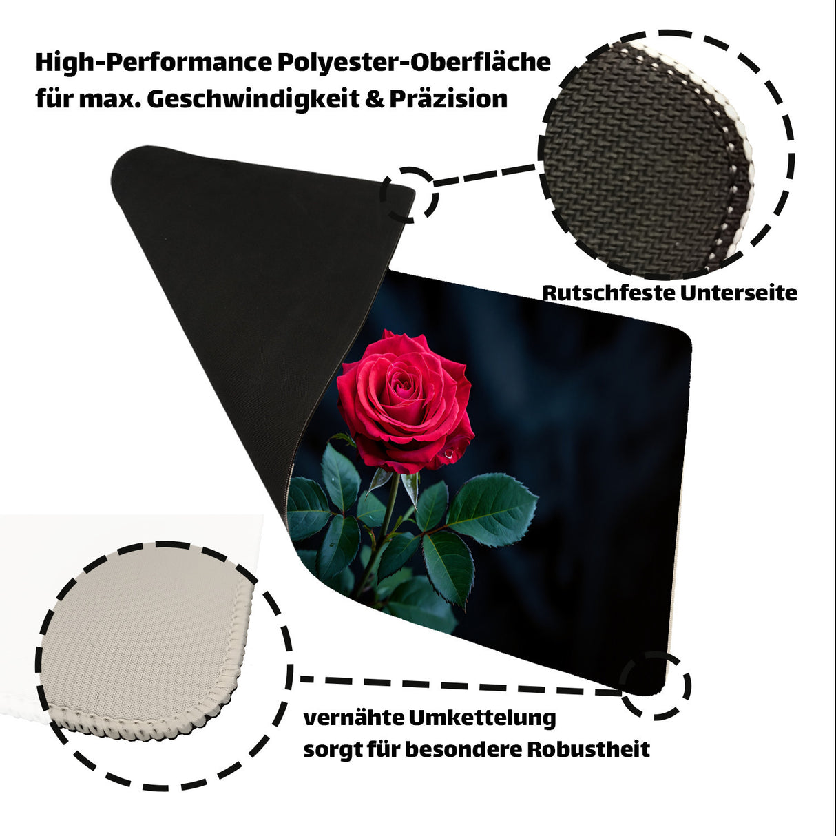 Leuchtend rote Rose Schreibtischunterlage 69x31cm XXL Mauspad für Rosenfans