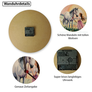 Pferde Mädchen Sonnenuntergang Wanduhr
