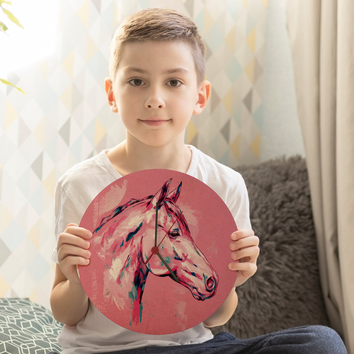 Pferdekopf im Aquarellstil Wanduhr - Kunstvolle Uhr für Pferdeliebhaber