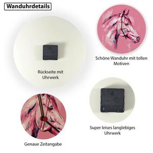 Pferdekopf im Aquarellstil Wanduhr - Kunstvolle Uhr für Pferdeliebhaber