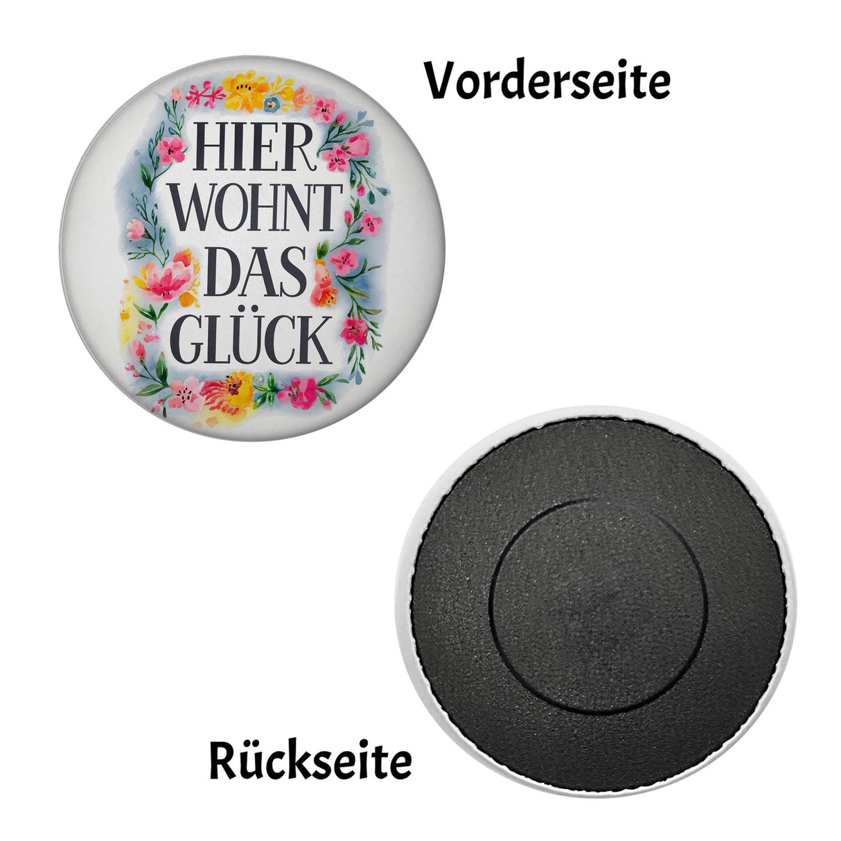 Hier wohnt Glück Magnet Blumenkranz