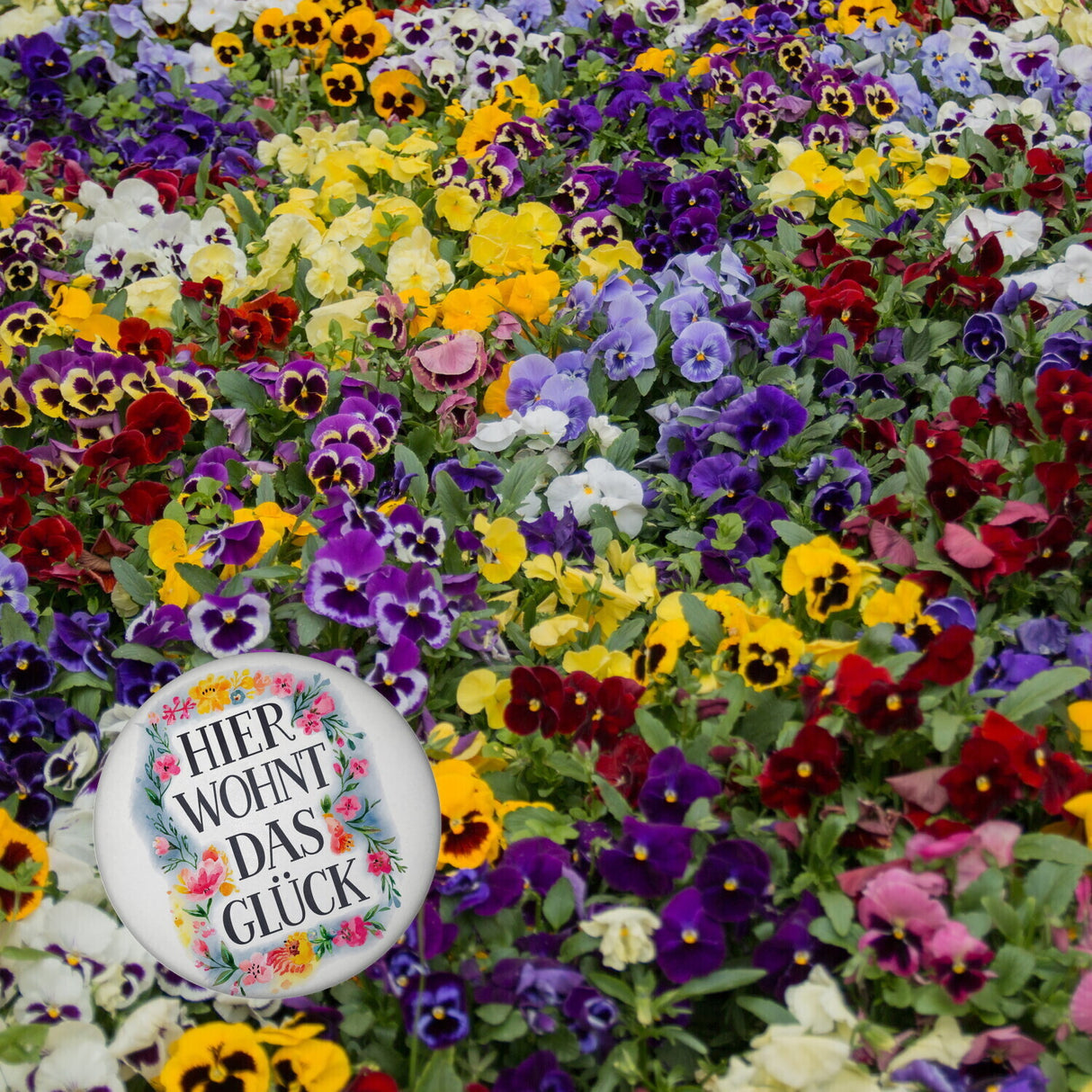 Hier wohnt Glück Magnet Blumenkranz
