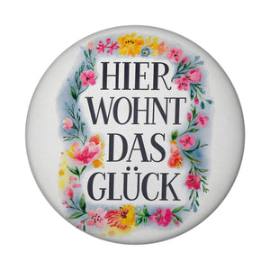 Hier wohnt Glück Magnet Blumenkranz