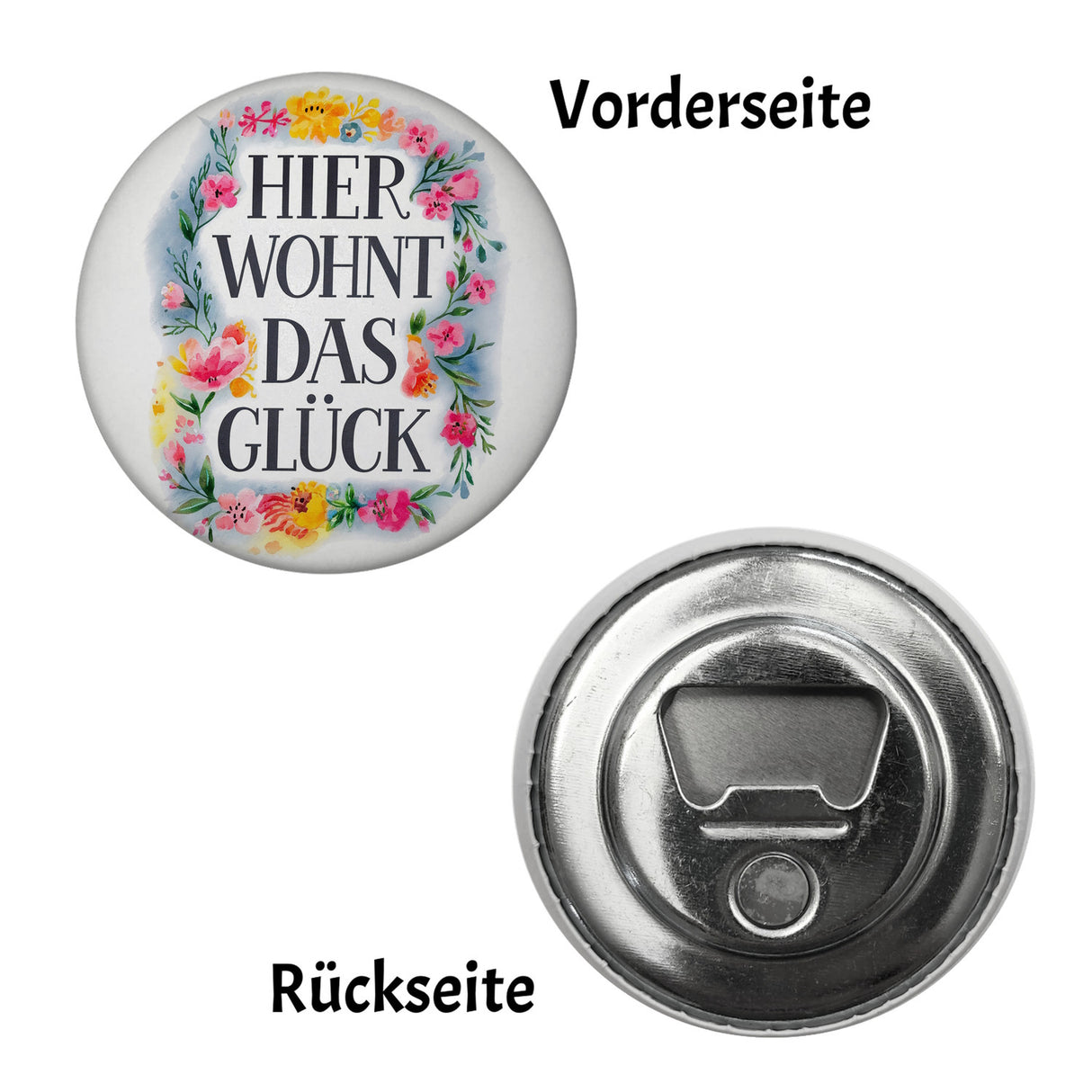 Hier wohnt Glück Magnet Blumenkranz