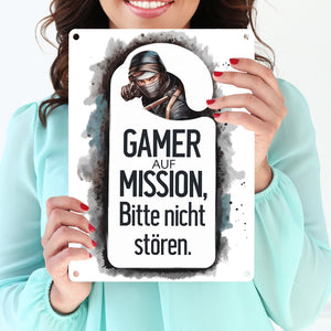 Bitte nicht stören, Gamer auf Mission Metallschild in 15x20 cm