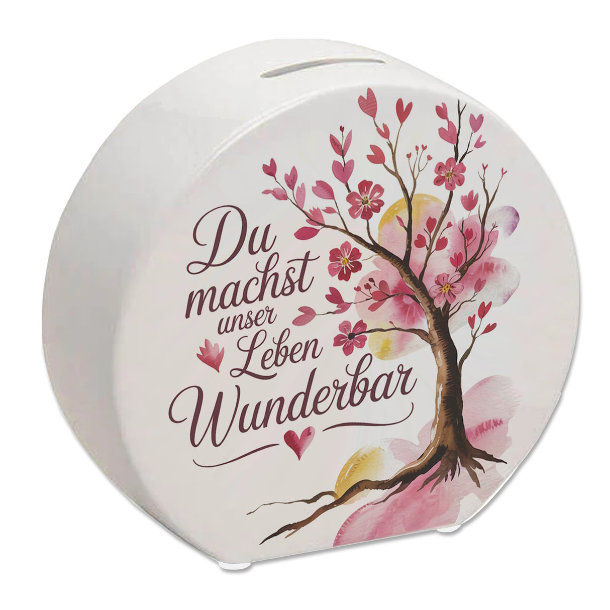 Du machst unser Leben wunderbar Spardose Baum mit Blumen