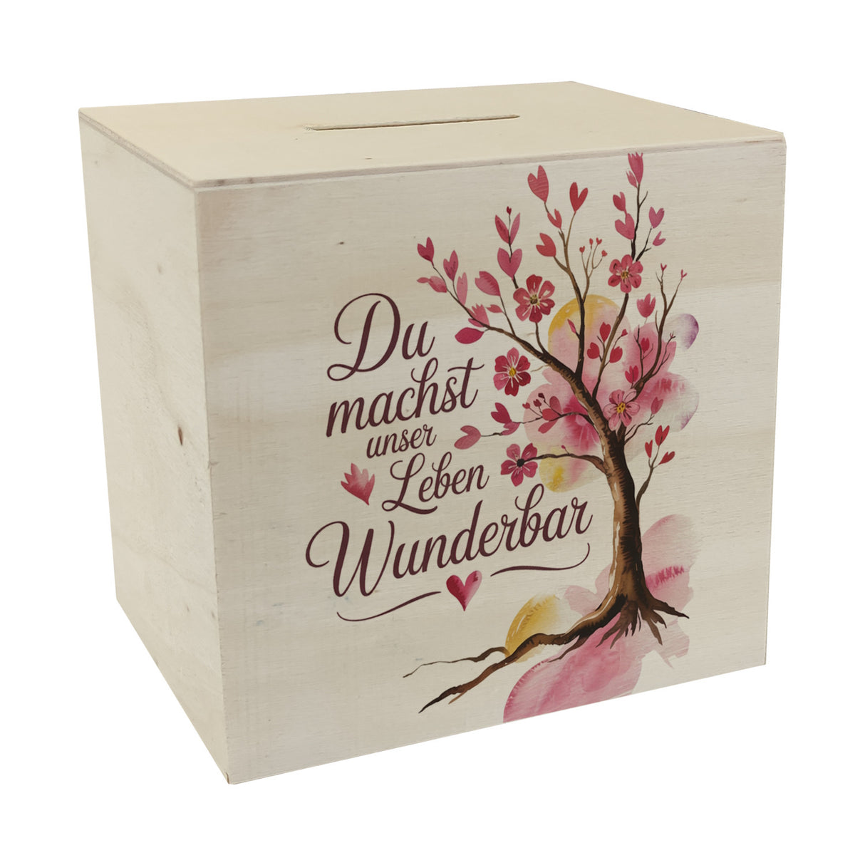 Du machst unser Leben wunderbar Spardose Baum mit Blumen