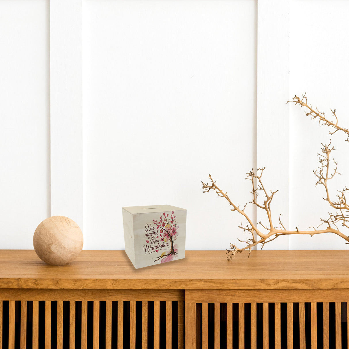 Du machst unser Leben wunderbar Spardose Baum mit Blumen