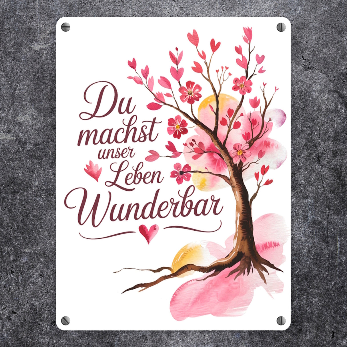 Du machst unser Leben wunderbar Metallschild in 15x20 cm Baum mit Blumen