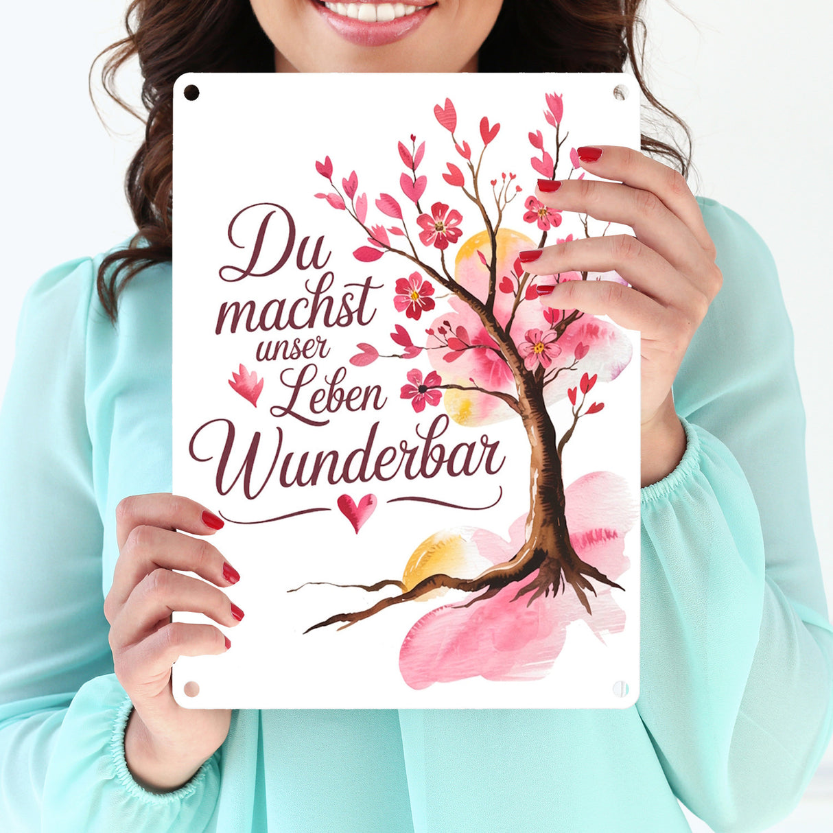 Du machst unser Leben wunderbar Metallschild in 15x20 cm Baum mit Blumen