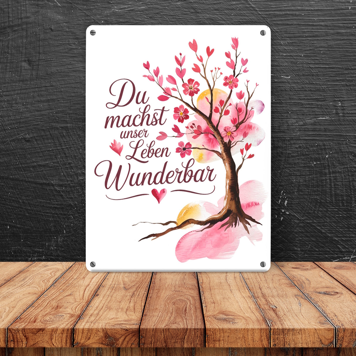 Du machst unser Leben wunderbar Metallschild in 15x20 cm Baum mit Blumen