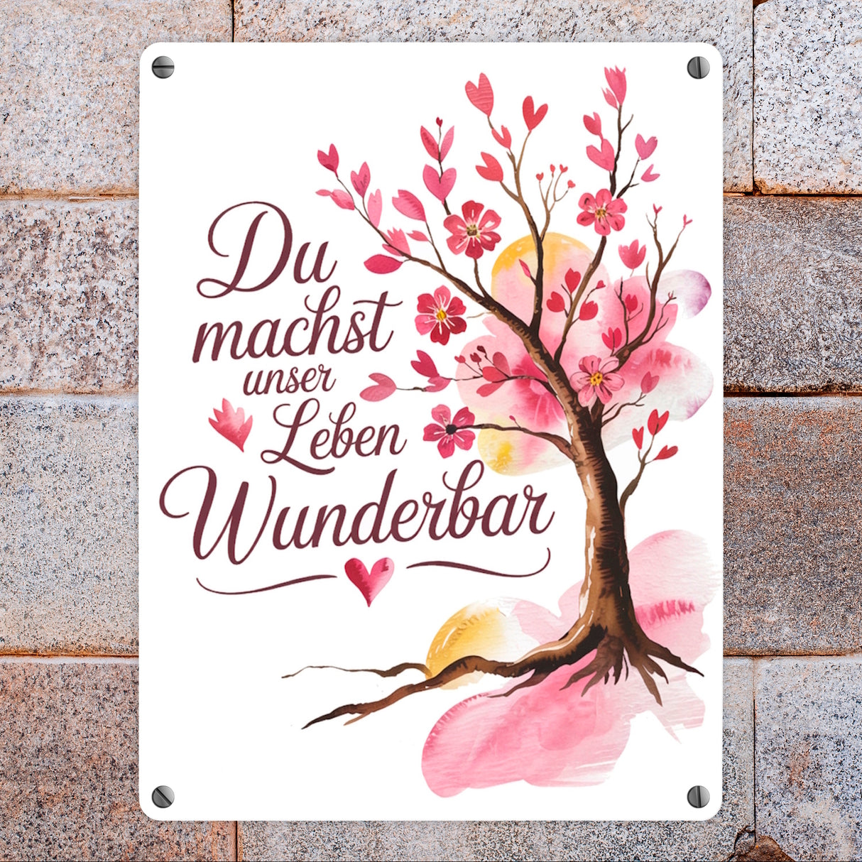 Du machst unser Leben wunderbar Metallschild in 15x20 cm Baum mit Blumen