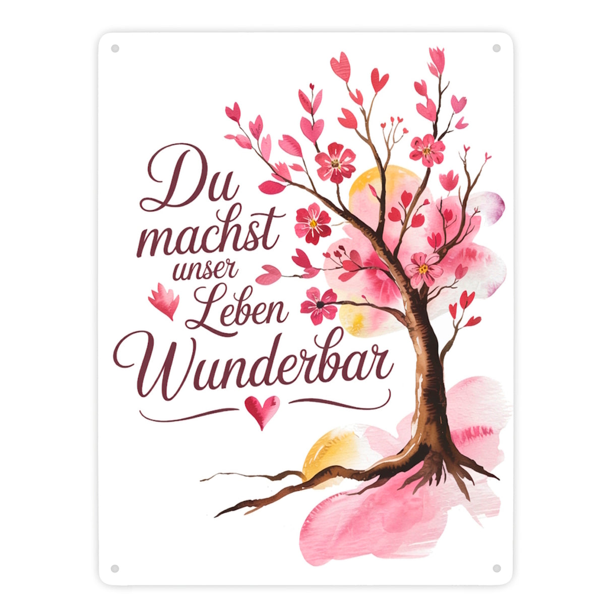 Du machst unser Leben wunderbar Metallschild in 15x20 cm Baum mit Blumen