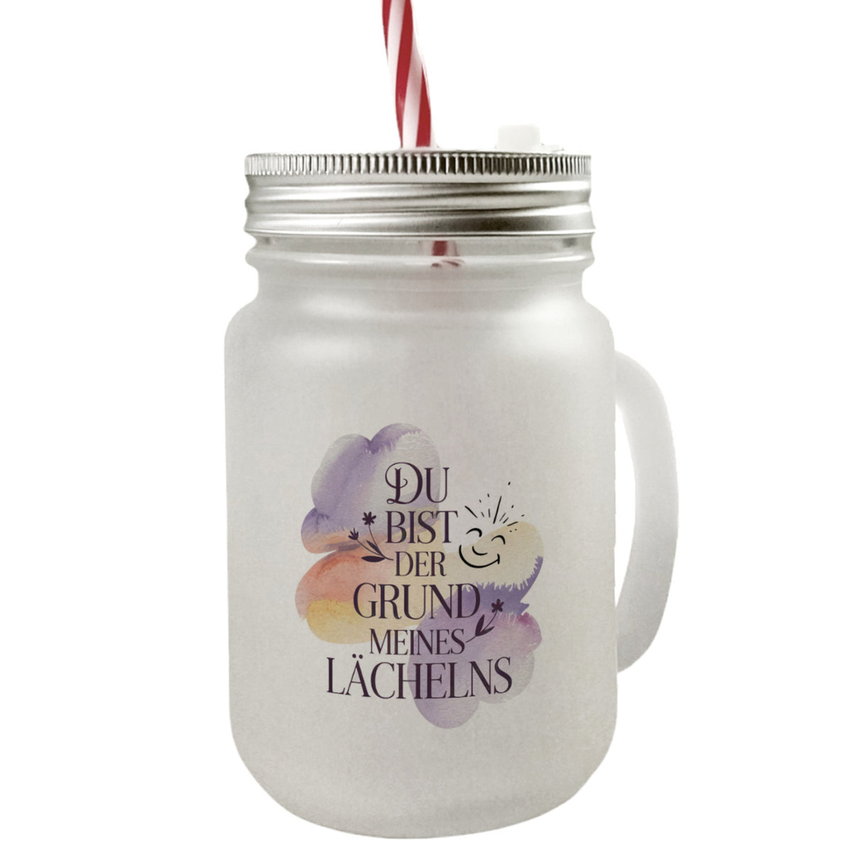 Grund meines Lächelns Trinkglas mit Bambusdeckel Blumen Aquarell