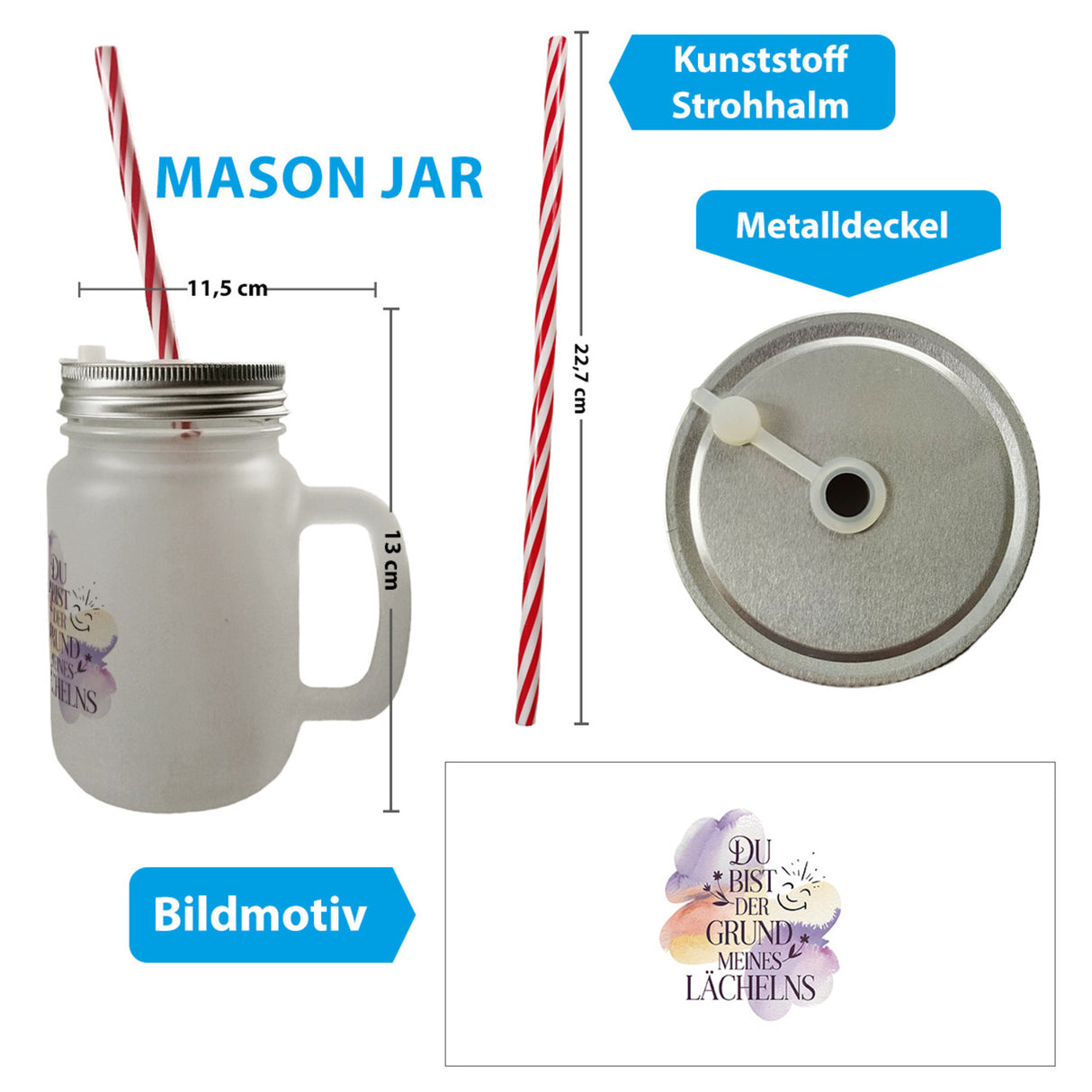 Grund meines Lächelns Trinkglas mit Bambusdeckel Blumen Aquarell
