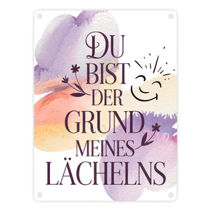Grund meines Lächelns Metallschild in 15x20 cm Blumen Aquarell