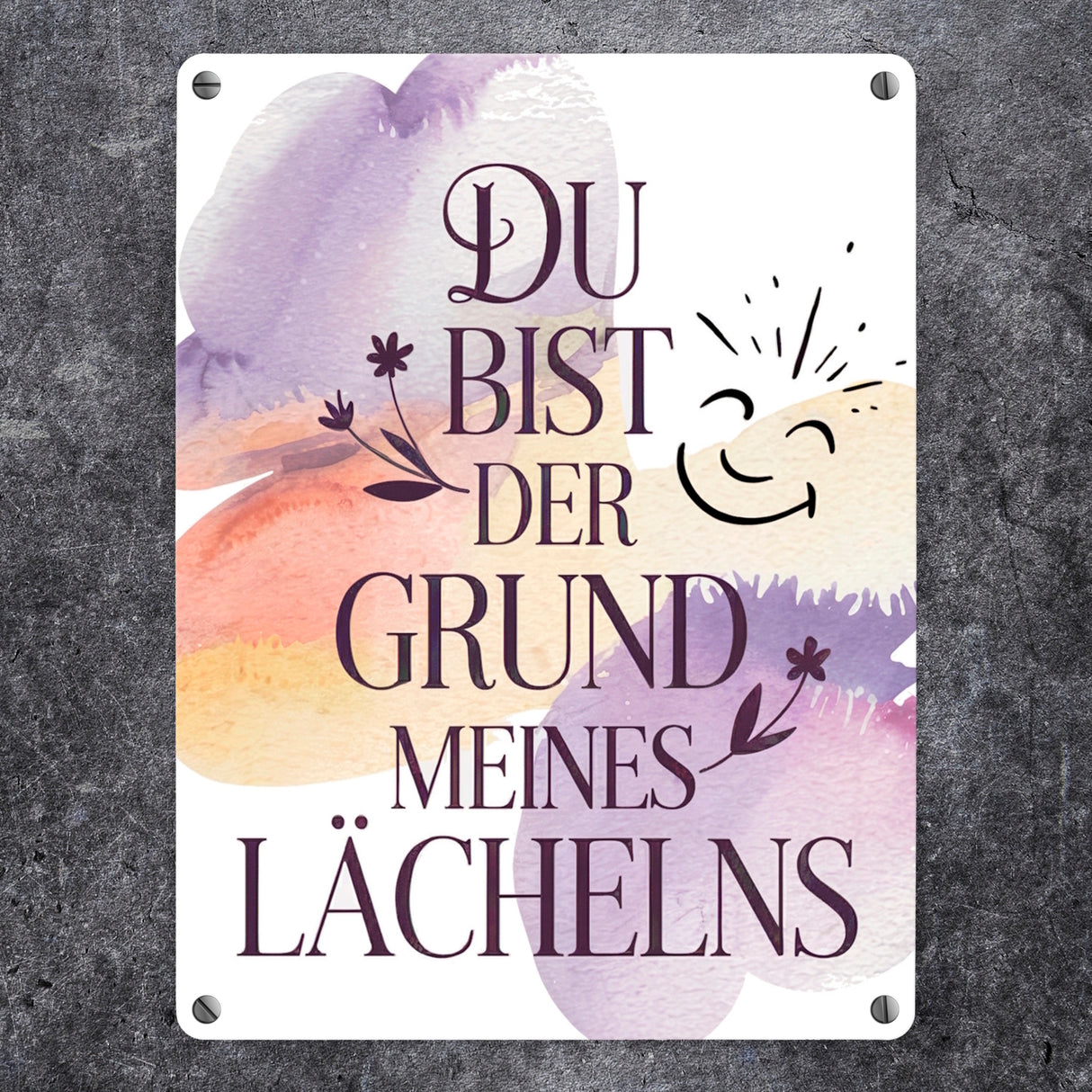 Grund meines Lächelns Metallschild in 15x20 cm Blumen Aquarell