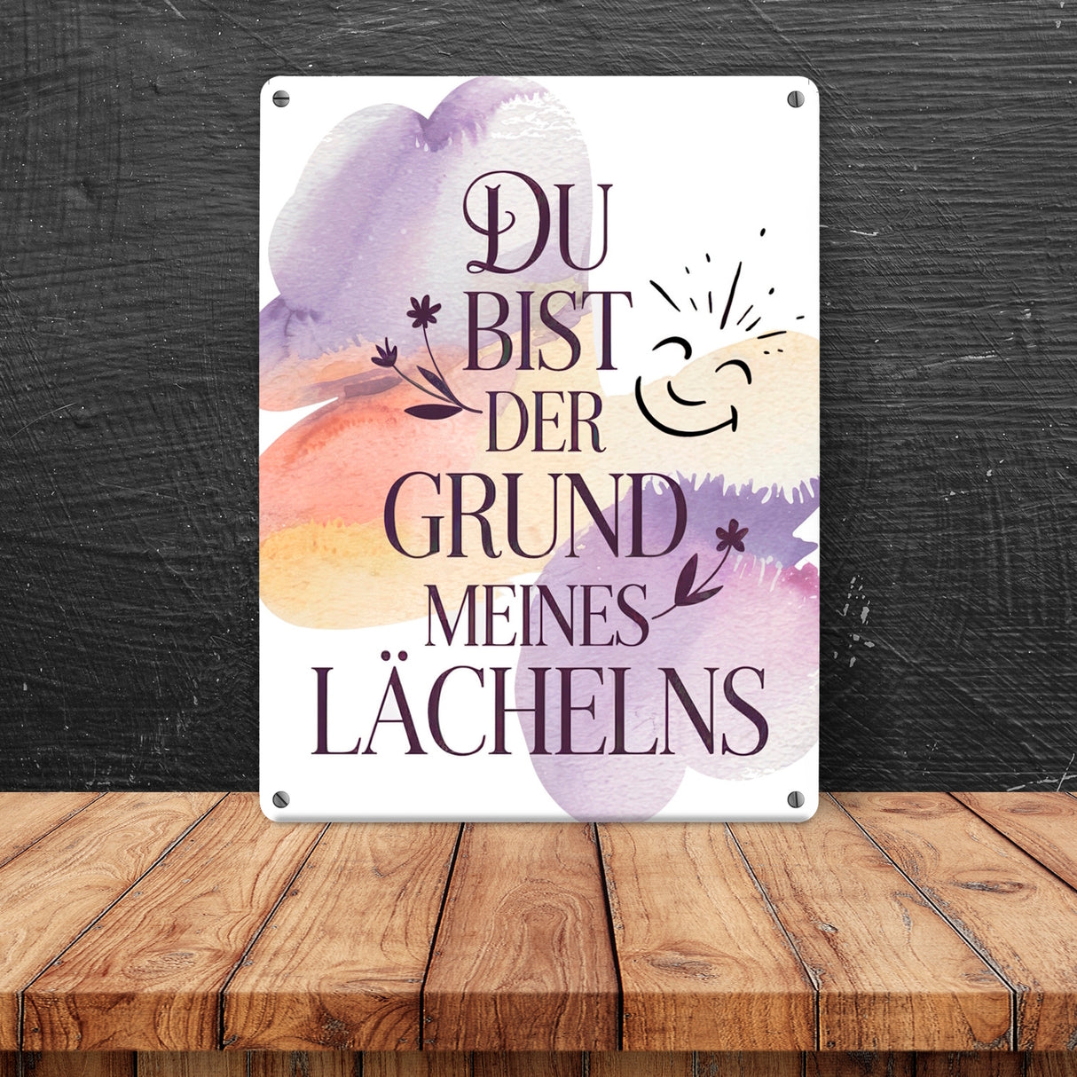Grund meines Lächelns Metallschild in 15x20 cm Blumen Aquarell