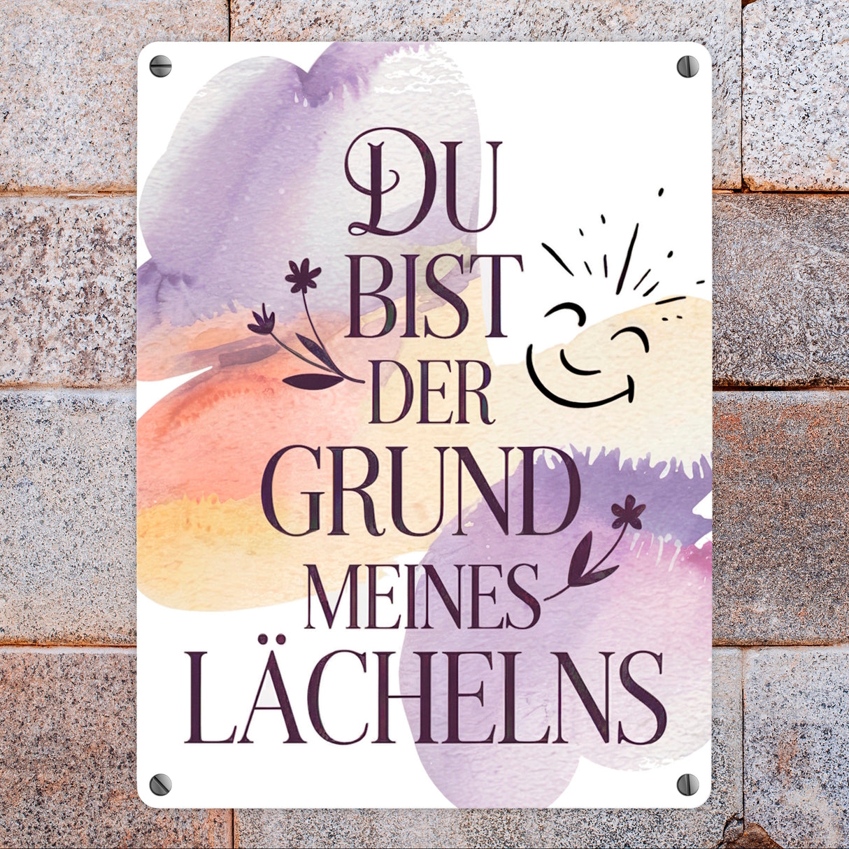 Grund meines Lächelns Metallschild in 15x20 cm Blumen Aquarell