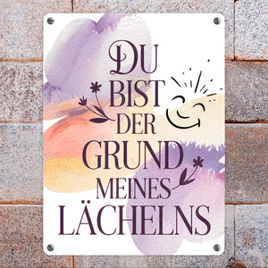 Grund meines Lächelns Metallschild in 15x20 cm Blumen Aquarell