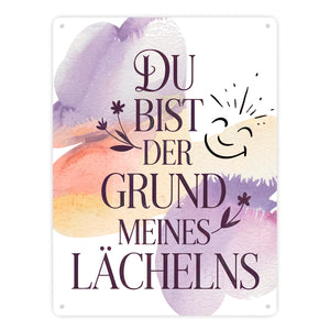 Grund meines Lächelns Metallschild in 15x20 cm Blumen Aquarell