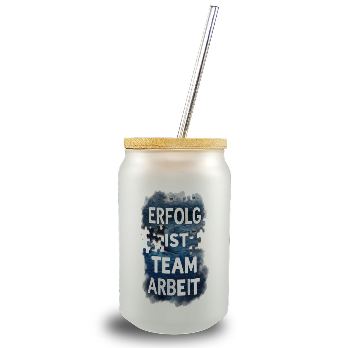 Erfolg ist Teamarbeit Trinkglas mit Bambusdeckel Typografisches Aquarell