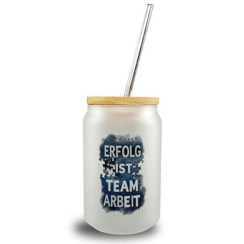 Erfolg ist Teamarbeit Trinkglas mit Bambusdeckel Typografisches Aquarell