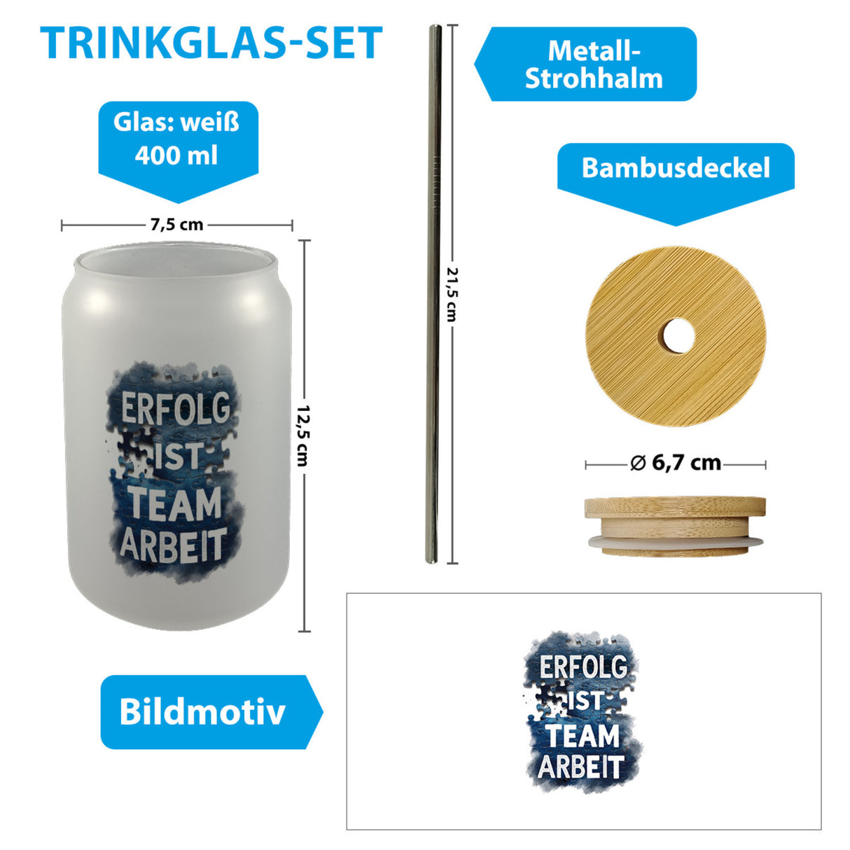 Erfolg ist Teamarbeit Trinkglas mit Bambusdeckel Typografisches Aquarell