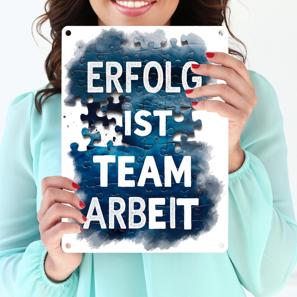 Erfolg ist Teamarbeit Metallschild in 15x20 cm Typografisches Aquarell