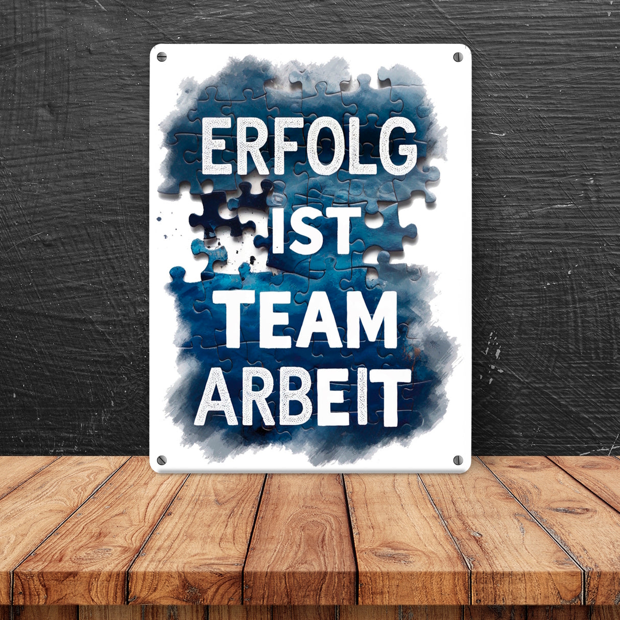 Erfolg ist Teamarbeit Metallschild in 15x20 cm Typografisches Aquarell
