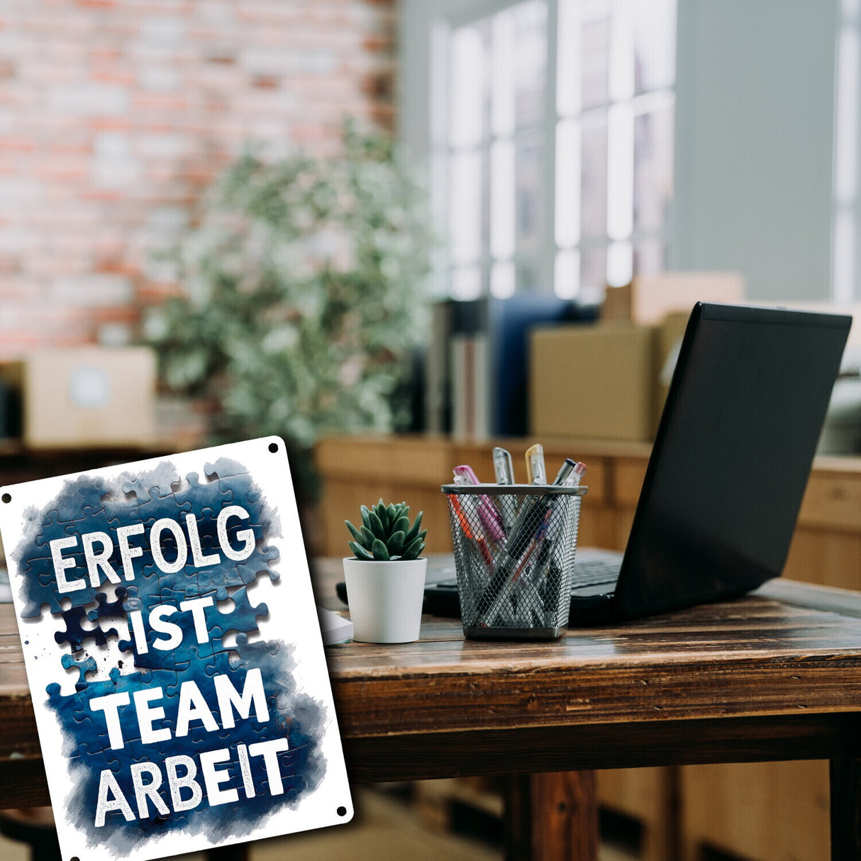 Erfolg ist Teamarbeit Metallschild in 15x20 cm Typografisches Aquarell