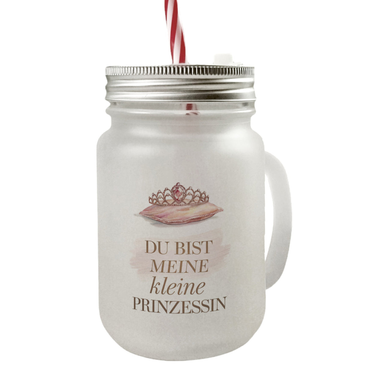 Meine kleine Prinzessin Trinkglas mit Bambusdeckel Tiara auf Kissen